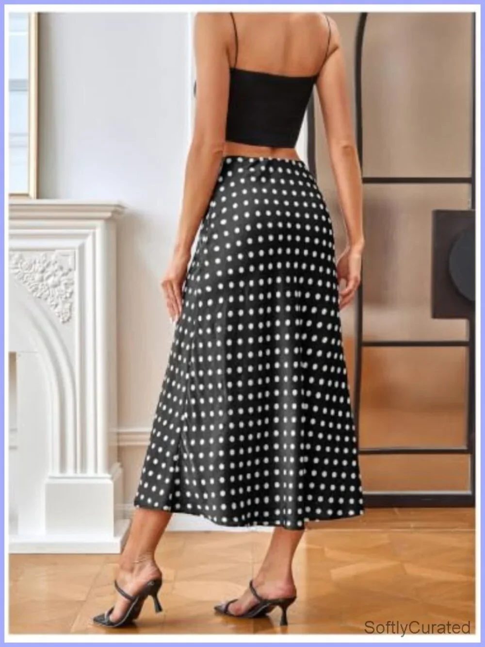 Polka Dots Satin Ruffle Pencil Maxi Skirt High Waist Flowy Summer